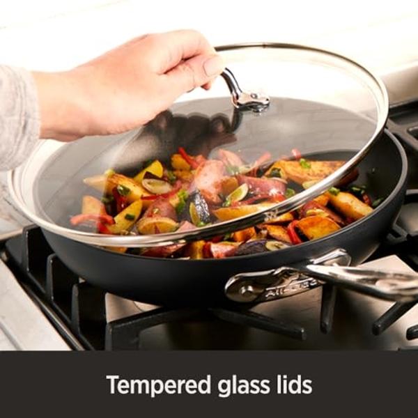 Juego de sartenes antiadherentes All-Clad HA1 anodizadas duras: 3 piezas, 8", 10" y 12" con tapa, compatibles con inducción, aptas para horno hasta 260 °C y tapa hasta 175 °C, colo