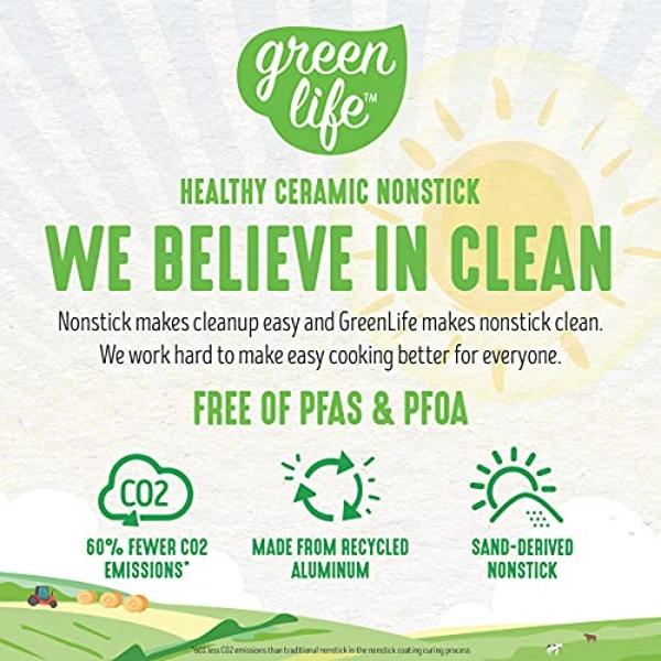 GreenLife - Juego de 12 ollas y sartenes antiadherentes de cerámica de agarre suave, sin PFAS, con tapa y apto para lavavajillas, color negro