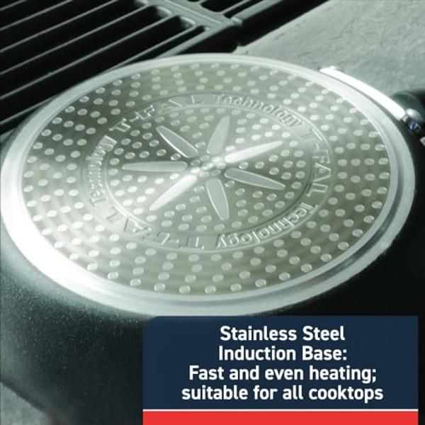 Juego de sartenes antiadherentes T-fal Experience (3 piezas, 8, 10,25 y 12 pulgadas), apto para horno de inducción y asador (400 °F), color negro.