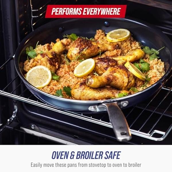 Juego de utensilios de cocina Blue Diamond de 14 piezas, ollas y sartenes antiadherentes de cerámica con infusión de diamante, libres de PFAS y PFOA, duraderas, no tóxicas, aptas p