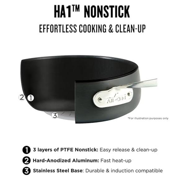 Juego de ollas y sartenes antiadherentes All-Clad HA1 anodizadas duras, aptas para horno y asador a 260 °C (500 °F), color negro