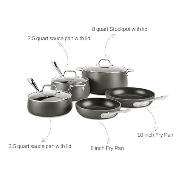 Juego de ollas y sartenes antiadherentes All-Clad HA1 anodizadas duras, aptas para horno y asador a 260 °C (500 °F), color negro
