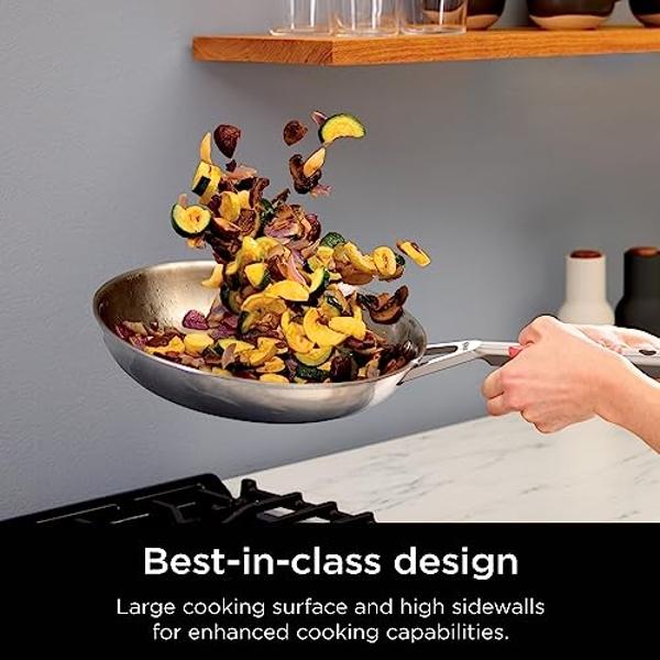Juego de ollas y sartenes de acero inoxidable Ninja EverClad de 12 piezas, apto para todo tipo de cocinas e inducción, apto para horno hasta 600 °F, triple capa de grado comercial,