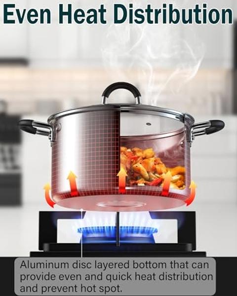 Juego de utensilios de cocina de acero inoxidable Cook N Home de 10 piezas, ollas y sartenes con asas que se mantienen frías, apto para lavavajillas, color plateado