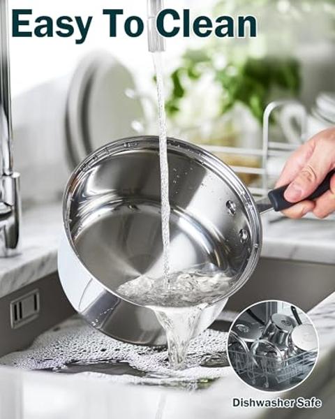 Juego de utensilios de cocina de acero inoxidable Cook N Home de 10 piezas, ollas y sartenes con asas que se mantienen frías, apto para lavavajillas, color plateado