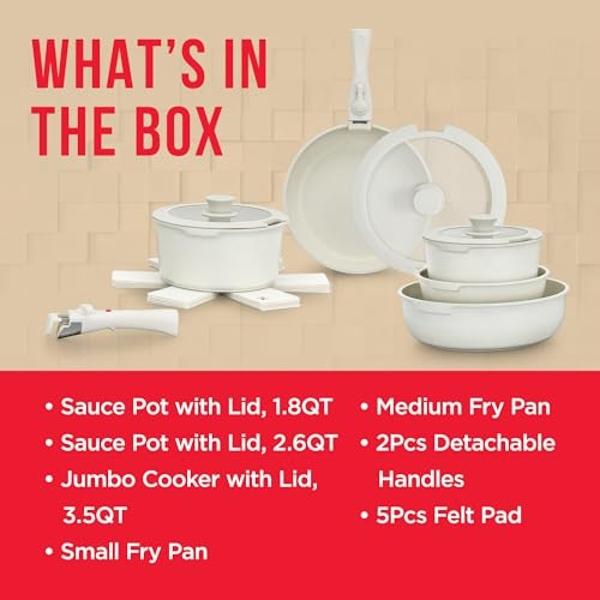 Juego de utensilios de cocina de acero inoxidable Cook N Home de 10 piezas, ollas y sartenes con asas que se mantienen frías, apto para lavavajillas, color plateado