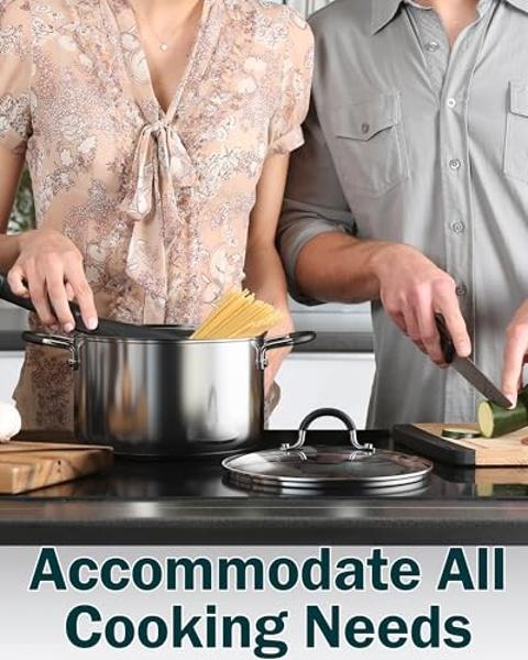 Juego de utensilios de cocina de acero inoxidable Cook N Home de 10 piezas, ollas y sartenes con asas que se mantienen frías, apto para lavavajillas, color plateado