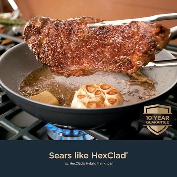 Juego de ollas y sartenes Ninja NeverStick Ceramic Pro de 14 piezas, antiadherentes con tapas de vidrio, de cerámica, de acero inoxidable, apto para todo tipo de cocinas, horno y e