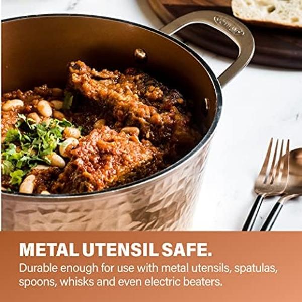 Juego de ollas y sartenes Gotham Steel de cobre martillado (10 piezas), antiadherentes, de cerámica no tóxica, apto para horno y lavavajillas.