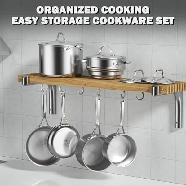 Juego de utensilios de cocina de acero inoxidable Cooks Standard de 10 piezas, ollas y sartenes multicapa con revestimiento completo, asas que se mantienen frías, apto para lavavaj