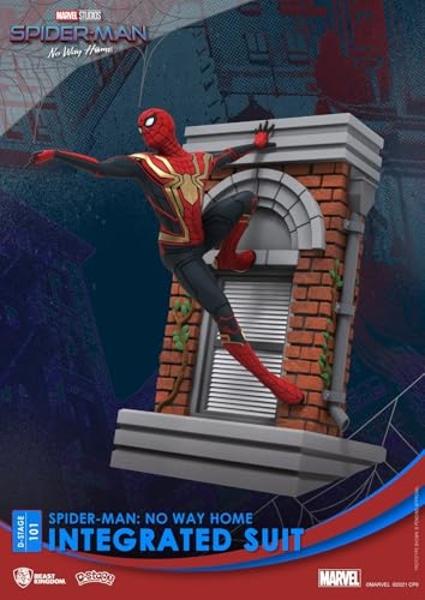 Beast Kingdom - Figura y estatua de Spider-Man: Sin camino a casa de Marvel con traje integrado Diorama Stage D-Stage