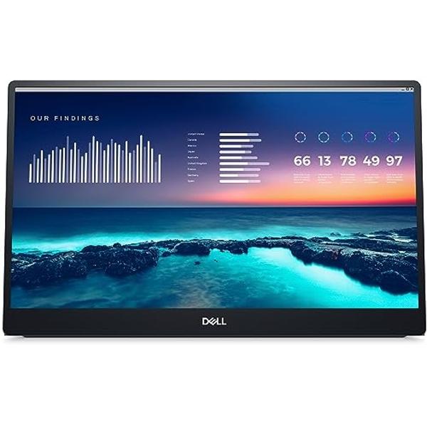Monitor portátil Dell FHD LED de 14 pulgadas con productividad de doble pantalla, conmutación en el plano, conectividad USB-C, luz azul baja y software Display Manager