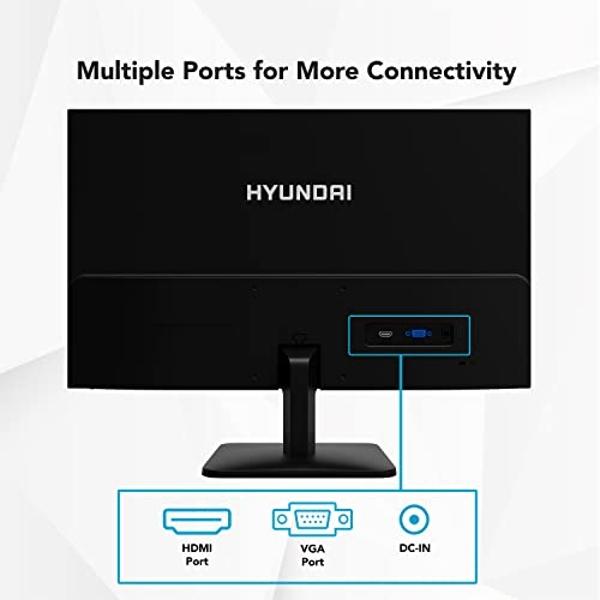 Monitor Hyundai de 24 pulgadas, profesional, delgado, 75 Hz, 1080p Full HD (1920 x 1080), LED, HDMI, VGA, montaje VESA, color negro (monitores de la serie 24FOM).