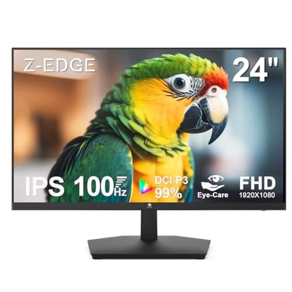 Monitor de 24 pulgadas, Z-Edge, Full HD 1920 x 1080p IPS, 100 Hz, HDMI, VGA, sin marco, antirreflejo U24I