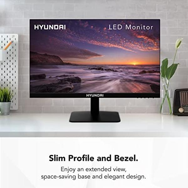 Monitor Hyundai de 24 pulgadas, profesional, delgado, 75 Hz, 1080p Full HD (1920 x 1080), LED, HDMI, VGA, montaje VESA, color negro (monitores de la serie 24FOM).