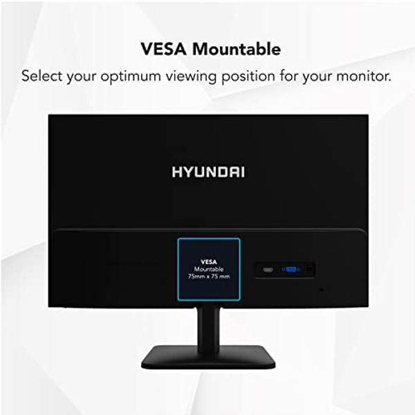 Monitor Hyundai de 24 pulgadas, profesional, delgado, 75 Hz, 1080p Full HD (1920 x 1080), LED, HDMI, VGA, montaje VESA, color negro (monitores de la serie 24FOM).