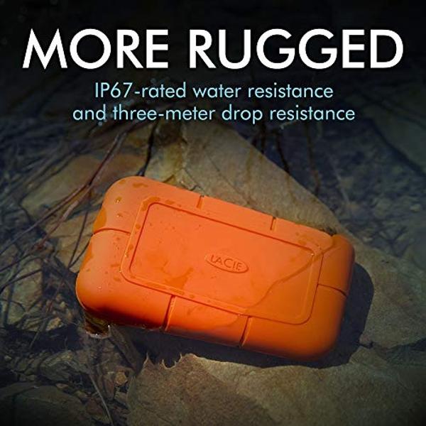 Unidad de estado sólido LaCie Rugged SSD de 1 TB: USB-C USB 3.2 NVMe con velocidades de hasta 1050 MB/s, resistencia al agua IP67, resistencia a caídas de 3 m, cifrado, garantía de