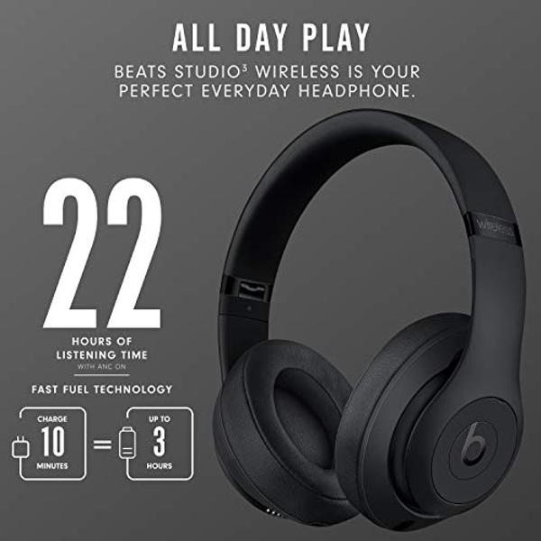 Auriculares inalámbricos Beats Studio3 con cancelación de ruido y supraaurales - Chip Apple W1, Bluetooth de clase 1, 22 horas de reproducción, micrófono integrado - Negro mate