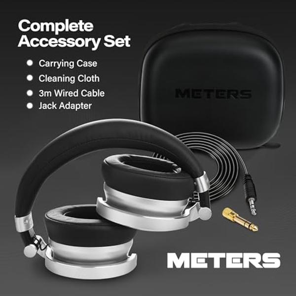 Auriculares inalámbricos supraaurales Meters OV-1-B-C con cancelación activa de ruido - Sonido con calidad de estudio, 16 horas de reproducción y pantalla VU - Bluetooth 5.0, contr