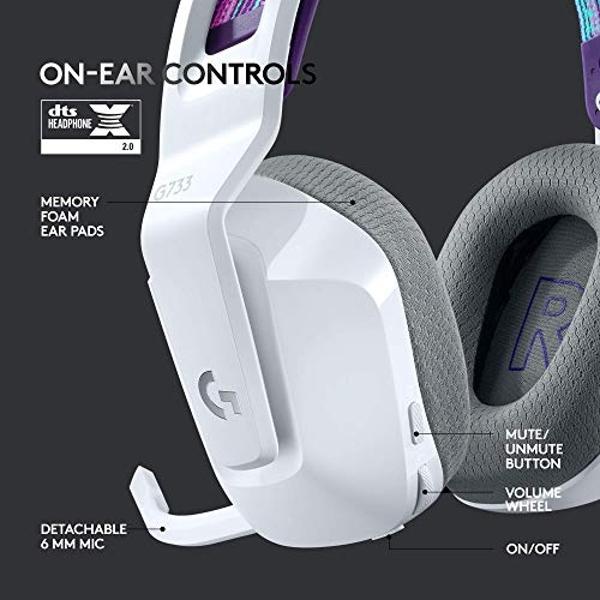 Auriculares inalámbricos para juegos Logitech G733 LIGHTSPEED con diadema de suspensión, LIGHTSYNC RGB, tecnología de micrófono Blue VO!CE y controladores de audio PRO-G - Blanco
