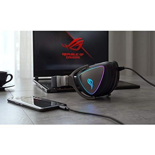 Auriculares para juegos ASUS ROG DELTA | Auriculares con micrófono y DAC cuádruple ESS de alta resolución | Auriculares para juegos compatibles con PC, Mac, PS4 y Xbox One | Ilumin