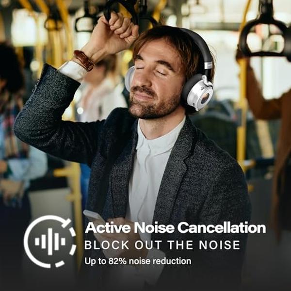 Auriculares inalámbricos supraaurales Meters OV-1-B-C con cancelación activa de ruido - Sonido con calidad de estudio, 16 horas de reproducción y pantalla VU - Bluetooth 5.0, contr