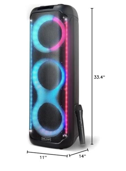 Dolphin KaraokeBox 380: Altavoz Bluetooth triple para fiestas de 8" – Potente sistema de sonido, batería recargable de larga duración, luces LED, 89 cm de alto, diseño portátil, co