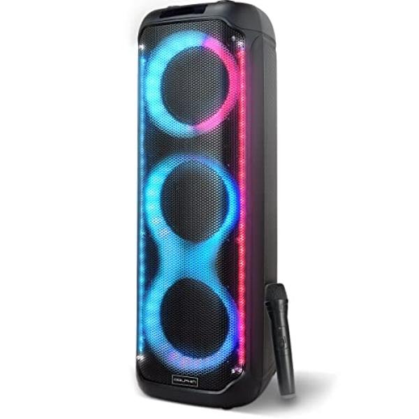 Dolphin KaraokeBox 380: Altavoz Bluetooth triple para fiestas de 8" – Potente sistema de sonido, batería recargable de larga duración, luces LED, 89 cm de alto, diseño portátil, co