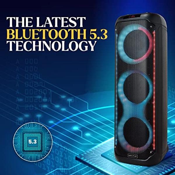 Dolphin KaraokeBox 380: Altavoz Bluetooth triple para fiestas de 8" – Potente sistema de sonido, batería recargable de larga duración, luces LED, 89 cm de alto, diseño portátil, co