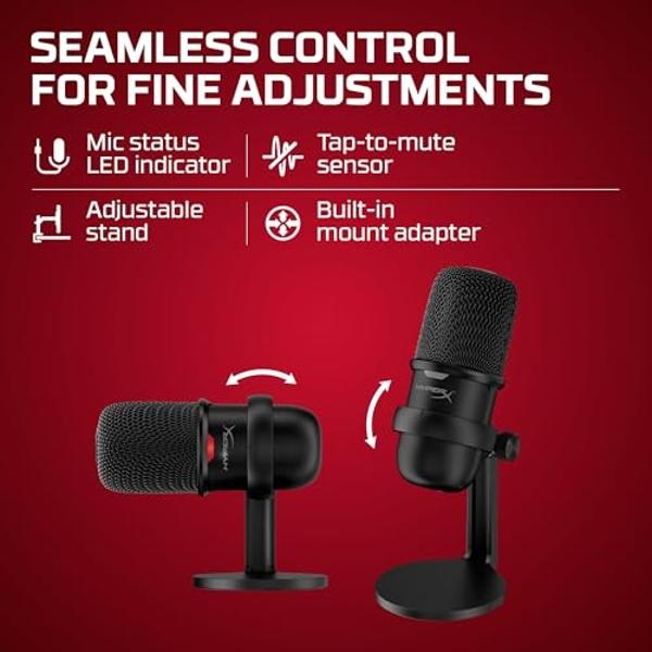 HyperX SoloCast: micrófono de condensador USB para juegos, compatible con PC, PS4, PS5 y Mac, sensor de silenciamiento táctil, patrón polar cardioide, ideal para streaming, podcast