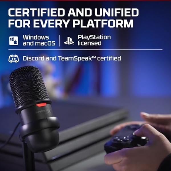 HyperX SoloCast: micrófono de condensador USB para juegos, compatible con PC, PS4, PS5 y Mac, sensor de silenciamiento táctil, patrón polar cardioide, ideal para streaming, podcast