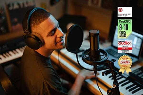 Micrófono de condensador de dirección lateral beyerdynamic PRO X M90 con bolsa de almacenamiento, filtro antipop y soporte amortiguador