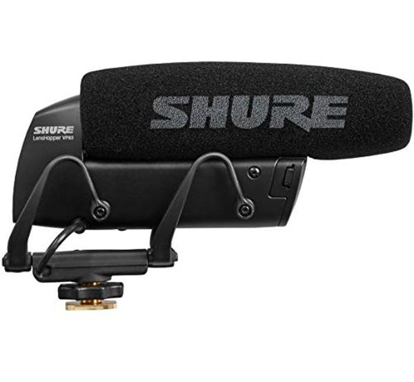 Micrófono de condensador tipo cañón Shure VP83 LensHopper para montar en cámara, ideal para usar con cámaras DSLR y videocámaras HD. Captura audio detallado de alta definición con 