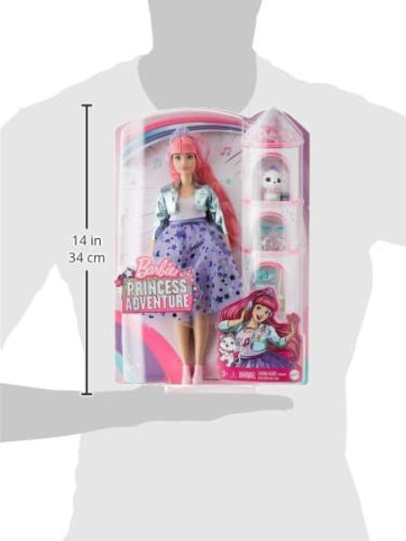 Muñeca Barbie Princesa Aventura Daisy en estilo princesa (12 pulgadas con curvas) con cabello rosa, gatito, tiara, 2 pares de zapatos y accesorios, para niñas de 3 a 7 años