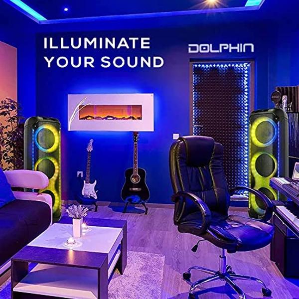 Dolphin KaraokeBox 380: Altavoz Bluetooth triple para fiestas de 8" – Potente sistema de sonido, batería recargable de larga duración, luces LED, 89 cm de alto, diseño portátil, co