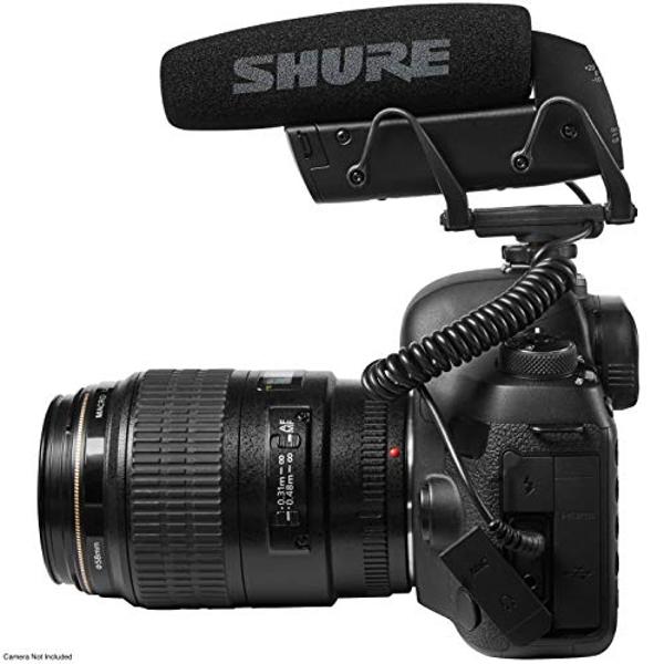 Micrófono de condensador tipo cañón Shure VP83 LensHopper para montar en cámara, ideal para usar con cámaras DSLR y videocámaras HD. Captura audio detallado de alta definición con 
