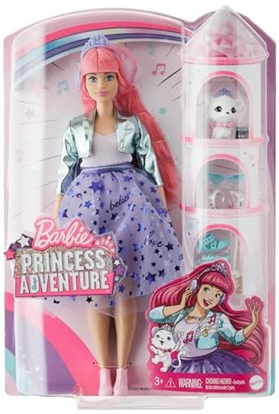Muñeca Barbie Princesa Aventura Daisy en estilo princesa (12 pulgadas con curvas) con cabello rosa, gatito, tiara, 2 pares de zapatos y accesorios, para niñas de 3 a 7 años