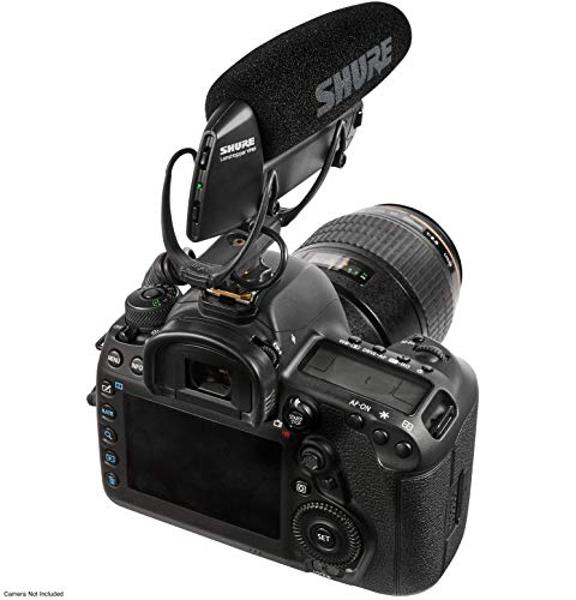 Micrófono de condensador tipo cañón Shure VP83 LensHopper para montar en cámara, ideal para usar con cámaras DSLR y videocámaras HD. Captura audio detallado de alta definición con 