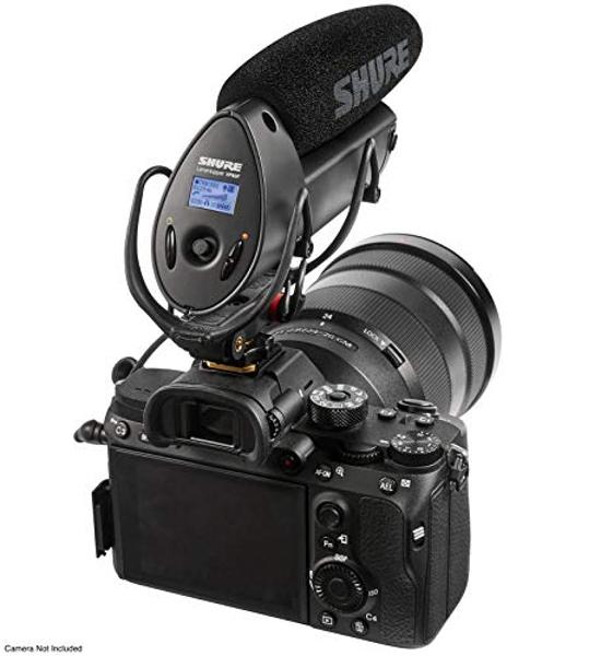 Micrófono de condensador tipo cañón Shure VP83 LensHopper para montar en cámara, ideal para usar con cámaras DSLR y videocámaras HD. Captura audio detallado de alta definición con 