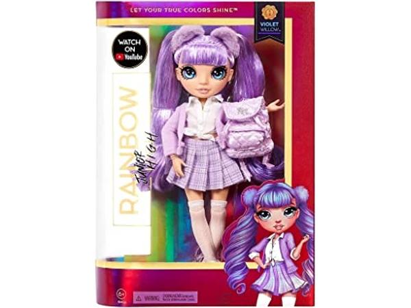 Rainbow High Jr High Violet Willow - Muñeca de moda morada de 23 cm con accesorios - Mochila que se abre y se cierra, un gran regalo para niños de 6 a 12 años y coleccionistas