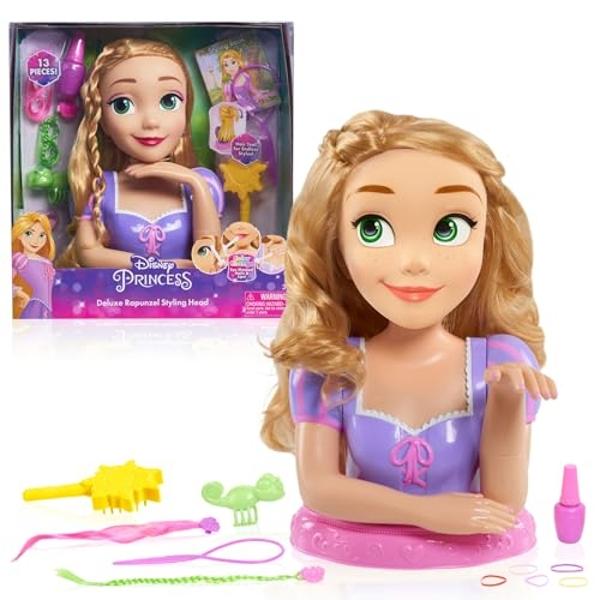 Cabeza de peinado Rapunzel de lujo de Disney Princess, 13 piezas, juguetes con licencia oficial para niños a partir de 3 años de Just Play