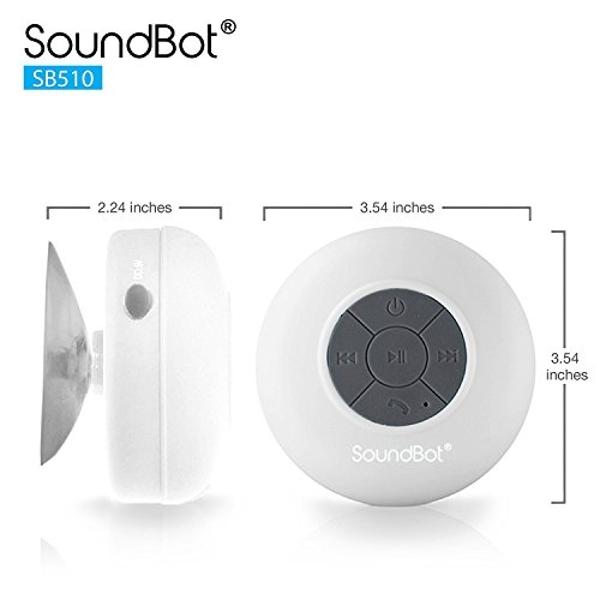 Altavoz de ducha SoundBot® SB510 HD resistente al agua con Bluetooth 4.0, manos libres, micrófono integrado, 6 horas de reproducción, botones de control y ventosa especial para duc
