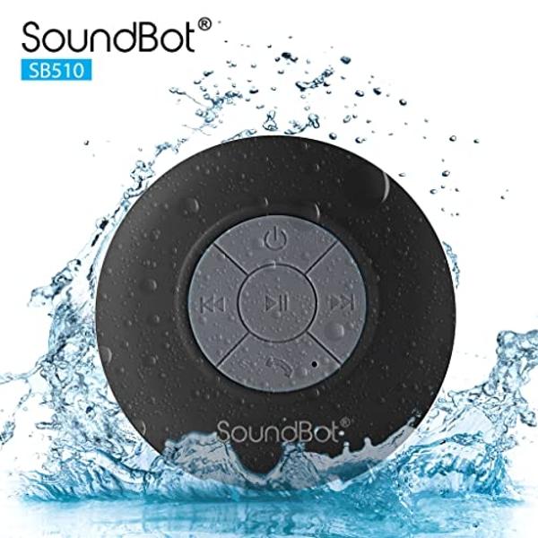Altavoz de ducha Soundbot SB510 HD con Bluetooth, resistente al agua, manos libres, micrófono integrado, 6 horas de reproducción, botones de control y ventosa especial para ducha (