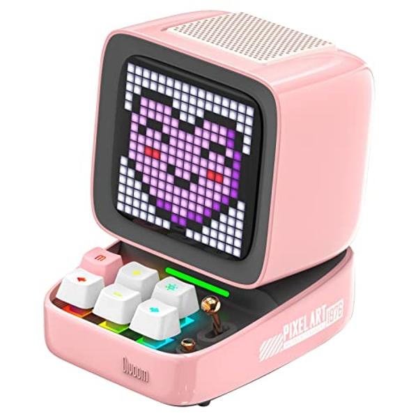 Altavoz Bluetooth Divoom Ditoo Retro Pixel Art con pantalla frontal LED de 16 x 16 pulgadas y control por aplicación (rosa)