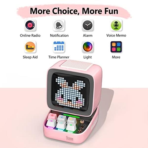 Altavoz Bluetooth Divoom Ditoo Retro Pixel Art con pantalla frontal LED de 16 x 16 pulgadas y control por aplicación (rosa)