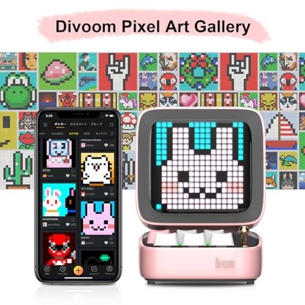 Altavoz Bluetooth Divoom Ditoo Retro Pixel Art con pantalla frontal LED de 16 x 16 pulgadas y control por aplicación (rosa)