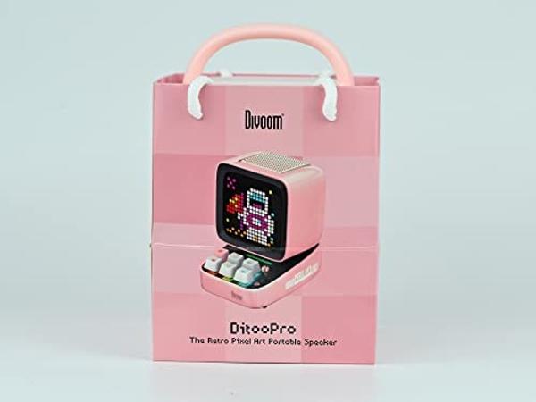 Altavoz Bluetooth Divoom Ditoo Retro Pixel Art con pantalla frontal LED de 16 x 16 pulgadas y control por aplicación (rosa)