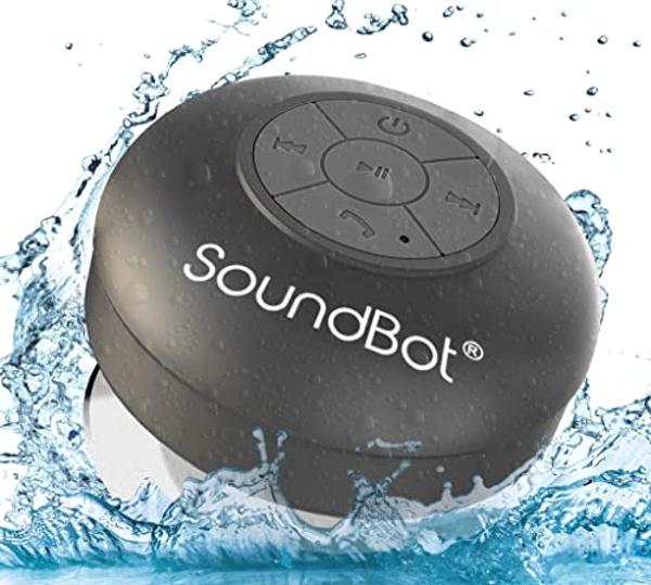 Altavoz de ducha Soundbot SB510 HD con Bluetooth, resistente al agua, manos libres, micrófono integrado, 6 horas de reproducción, botones de control y ventosa especial para ducha (