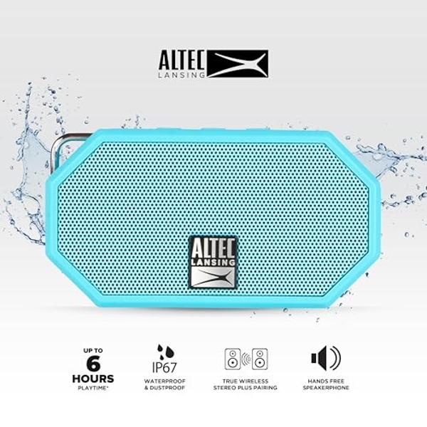 Altec Lansing Mini H2O - Altavoz Bluetooth resistente al agua, con certificación IP67 y flota en el agua. Altavoz compacto y portátil para senderismo, camping, piscina y playa.