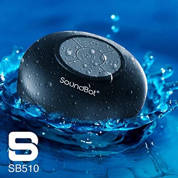 Altavoz de ducha Soundbot SB510 HD con Bluetooth, resistente al agua, manos libres, micrófono integrado, 6 horas de reproducción, botones de control y ventosa especial para ducha (